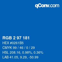 Color code: RGB 2 97 181 | qconv.com