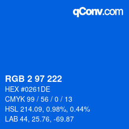 Color code: RGB 2 97 222 | qconv.com