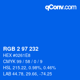 Color code: RGB 2 97 232 | qconv.com