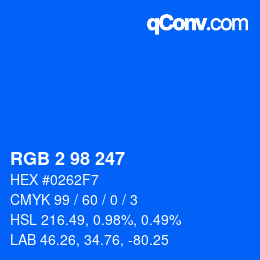 Color code: RGB 2 98 247 | qconv.com