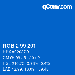 カラーコード: RGB 2 99 201 | qconv.com