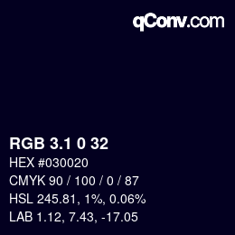 カラーコード: RGB 3.1 0 32 | qconv.com