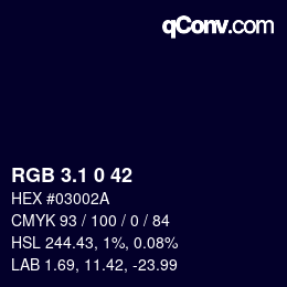 カラーコード: RGB 3.1 0 42 | qconv.com