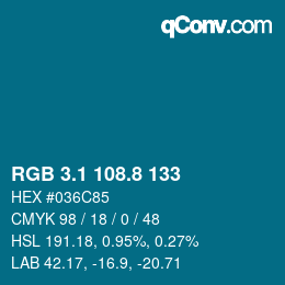 カラーコード: RGB 3.1 108.8 133 | qconv.com