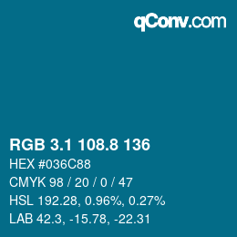 Farbcode: RGB 3.1 108.8 136 | qconv.com