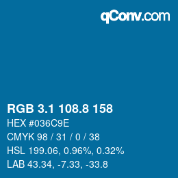 カラーコード: RGB 3.1 108.8 158 | qconv.com