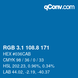 カラーコード: RGB 3.1 108.8 171 | qconv.com