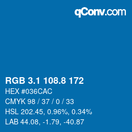 カラーコード: RGB 3.1 108.8 172 | qconv.com
