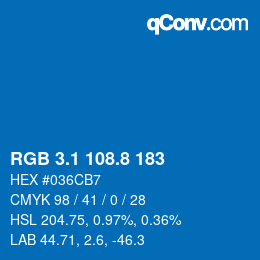 カラーコード: RGB 3.1 108.8 183 | qconv.com