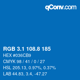 カラーコード: RGB 3.1 108.8 185 | qconv.com