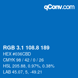 カラーコード: RGB 3.1 108.8 189 | qconv.com