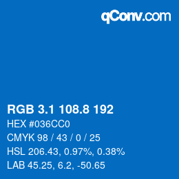 カラーコード: RGB 3.1 108.8 192 | qconv.com
