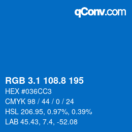 カラーコード: RGB 3.1 108.8 195 | qconv.com