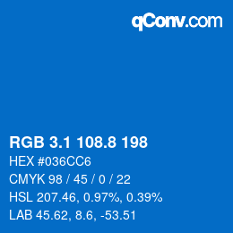カラーコード: RGB 3.1 108.8 198 | qconv.com