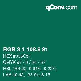 カラーコード: RGB 3.1 108.8 81 | qconv.com