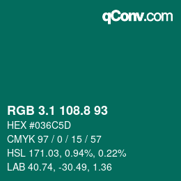 Color code: RGB 3.1 108.8 93 | qconv.com