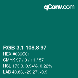 Color code: RGB 3.1 108.8 97 | qconv.com