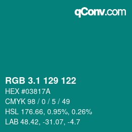 カラーコード: RGB 3.1 129 122 | qconv.com
