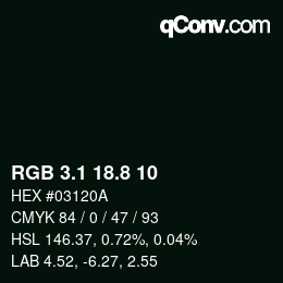 Color code: RGB 3.1 18.8 10 | qconv.com