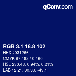 カラーコード: RGB 3.1 18.8 102 | qconv.com