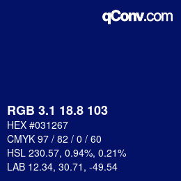 カラーコード: RGB 3.1 18.8 103 | qconv.com
