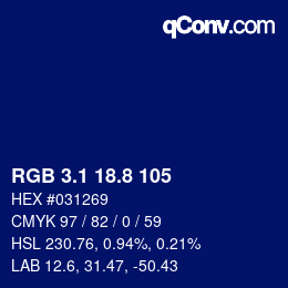 カラーコード: RGB 3.1 18.8 105 | qconv.com