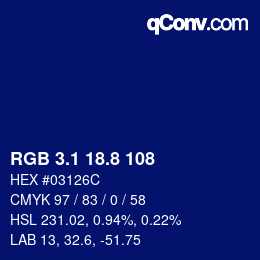 カラーコード: RGB 3.1 18.8 108 | qconv.com