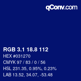 カラーコード: RGB 3.1 18.8 112 | qconv.com