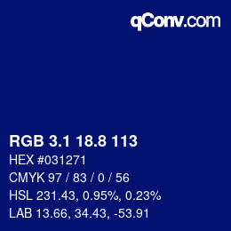 カラーコード: RGB 3.1 18.8 113 | qconv.com