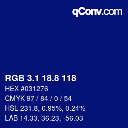 カラーコード: RGB 3.1 18.8 118 | qconv.com