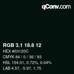 Color code: RGB 3.1 18.8 12 | qconv.com
