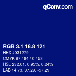 カラーコード: RGB 3.1 18.8 121 | qconv.com