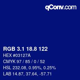 カラーコード: RGB 3.1 18.8 122 | qconv.com
