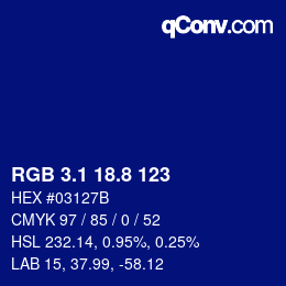 カラーコード: RGB 3.1 18.8 123 | qconv.com