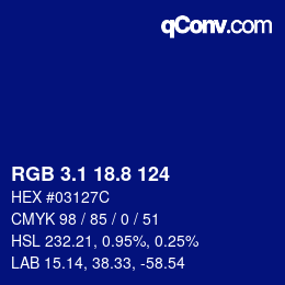 カラーコード: RGB 3.1 18.8 124 | qconv.com