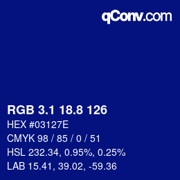 カラーコード: RGB 3.1 18.8 126 | qconv.com