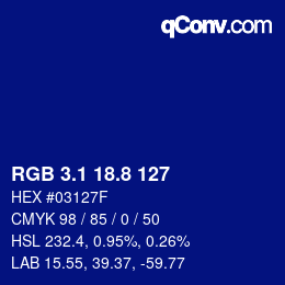 カラーコード: RGB 3.1 18.8 127 | qconv.com