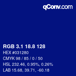 カラーコード: RGB 3.1 18.8 128 | qconv.com