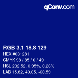 カラーコード: RGB 3.1 18.8 129 | qconv.com