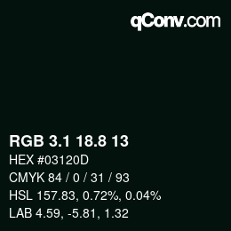 Color code: RGB 3.1 18.8 13 | qconv.com