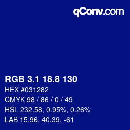 カラーコード: RGB 3.1 18.8 130 | qconv.com