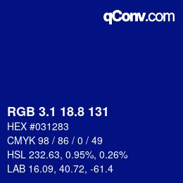 カラーコード: RGB 3.1 18.8 131 | qconv.com