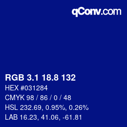 カラーコード: RGB 3.1 18.8 132 | qconv.com