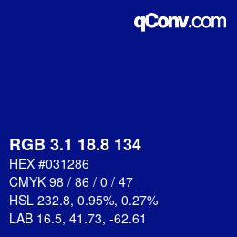 カラーコード: RGB 3.1 18.8 134 | qconv.com