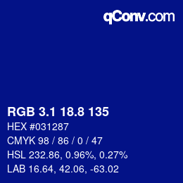 カラーコード: RGB 3.1 18.8 135 | qconv.com