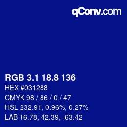 カラーコード: RGB 3.1 18.8 136 | qconv.com