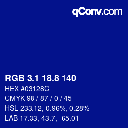 カラーコード: RGB 3.1 18.8 140 | qconv.com
