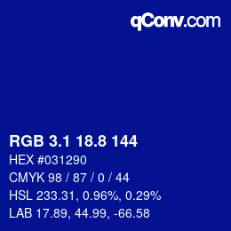 カラーコード: RGB 3.1 18.8 144 | qconv.com