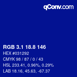 カラーコード: RGB 3.1 18.8 146 | qconv.com