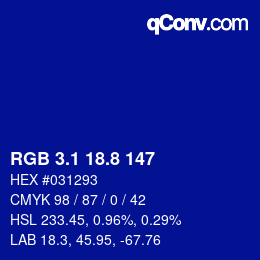カラーコード: RGB 3.1 18.8 147 | qconv.com